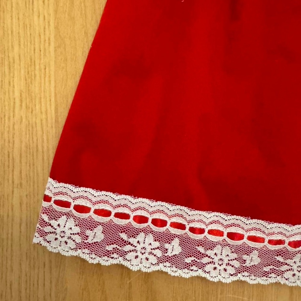 VTG Cutest One Velvet Lace Trim Dress Kids 3T Red Holiday Coquette Cottagecore - Picture 4 of 7